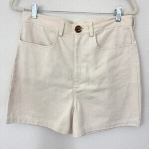 Laude The Label Womens High Rise Denim Shorts Sz 12 100% Cotton Sustainable Ecru